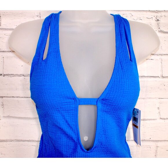 BECCA Pucker Up Tear Drop One Piece Swimsuit Blue Jay Size Small NWT $98 - Picture 7 of 10